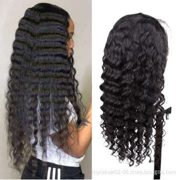 Natural Brazilian Mink Human Hair Bulk Glueless Deep Wave Human Hair Lace Frontal Wig 4x4 Transparent Lace Closure Wig